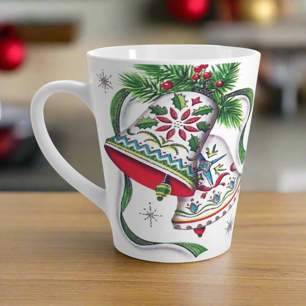 Christmas Bells Vintage Retro Christmas Print Latte Coffee Mug