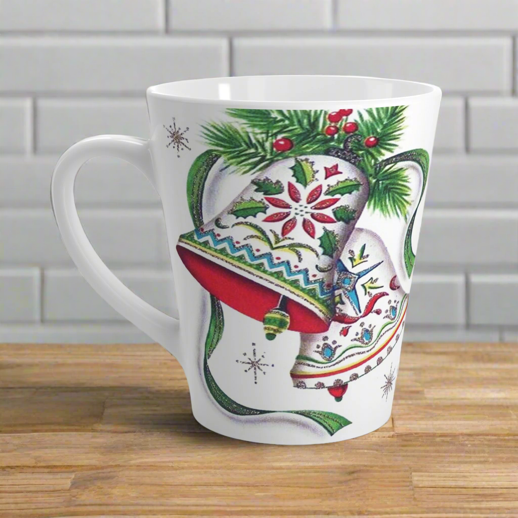 Christmas Bells Vintage Retro Christmas Print Latte Coffee Mug
