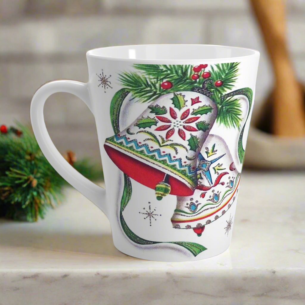 Christmas Bells Vintage Retro Christmas Print Latte Coffee Mug