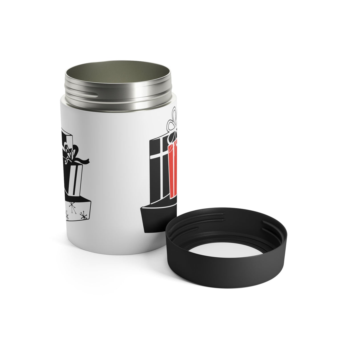 Christmas Presents Mid Century Retro Christmas Print Stainless Steel Can Holder