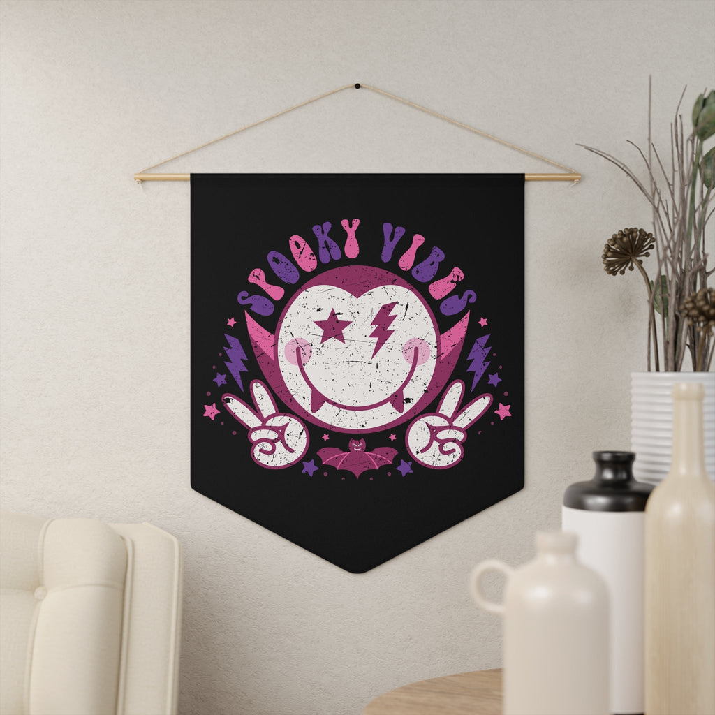 Spooky Vibes Cute Dracula Vampire Halloween Black Decor Print Wall Hanging Banner Flag