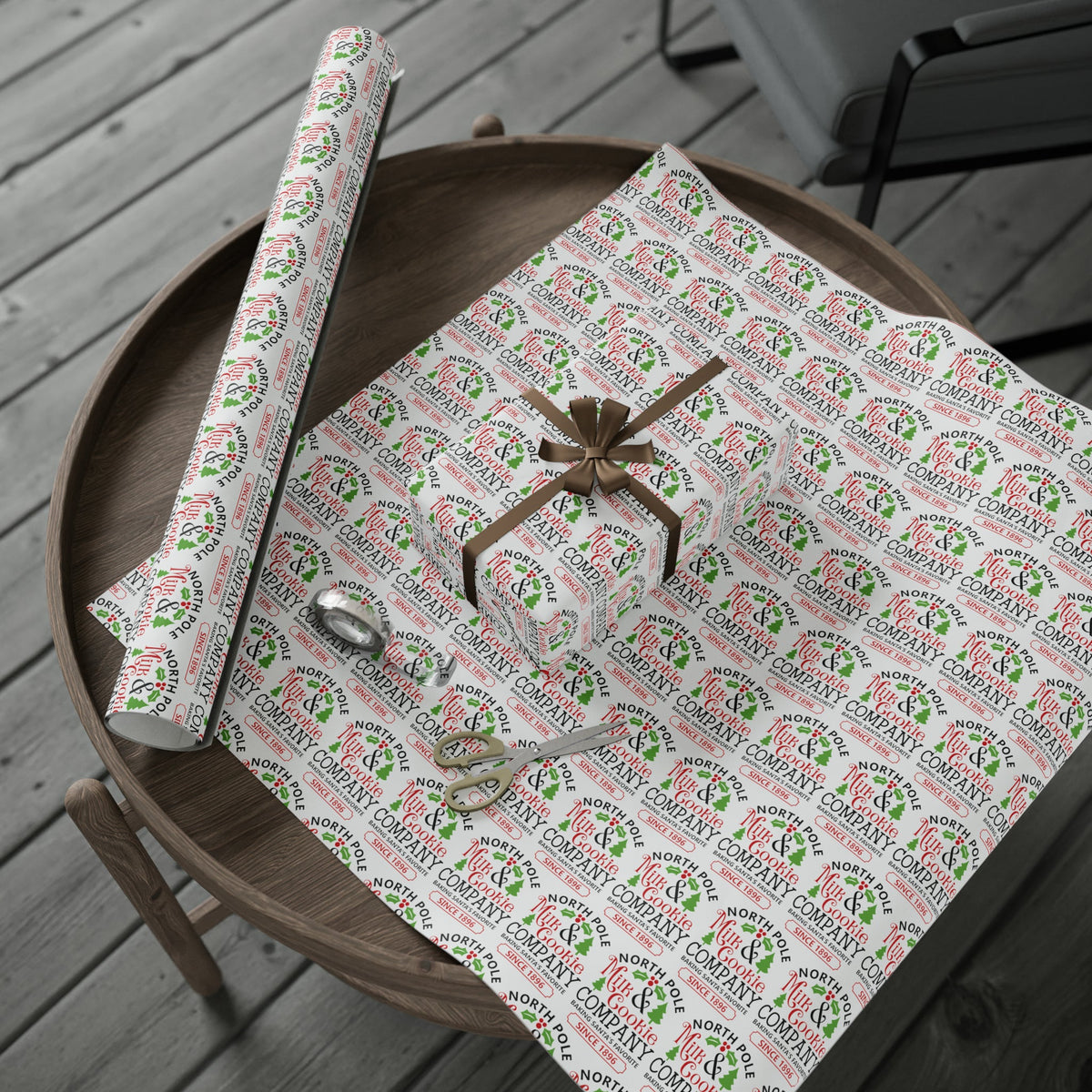 North Pole Milk And Cookie Company Christmas Print Holiday Gift Wrap Paper - Glossy Or Matte