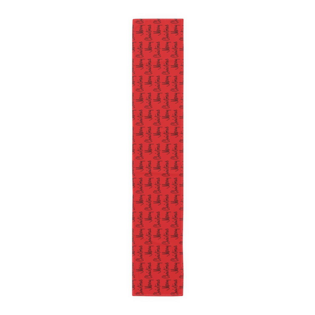 Merry Christmas Mid Century Retro Style Red Christmas Print Home Decor Cotton Poly Table Runner