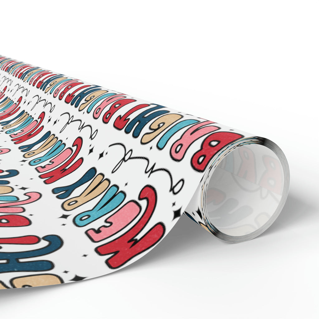 Merry And Bright Retro Style Christmas Print Holiday Gift Wrap Paper - Glossy Or Matte