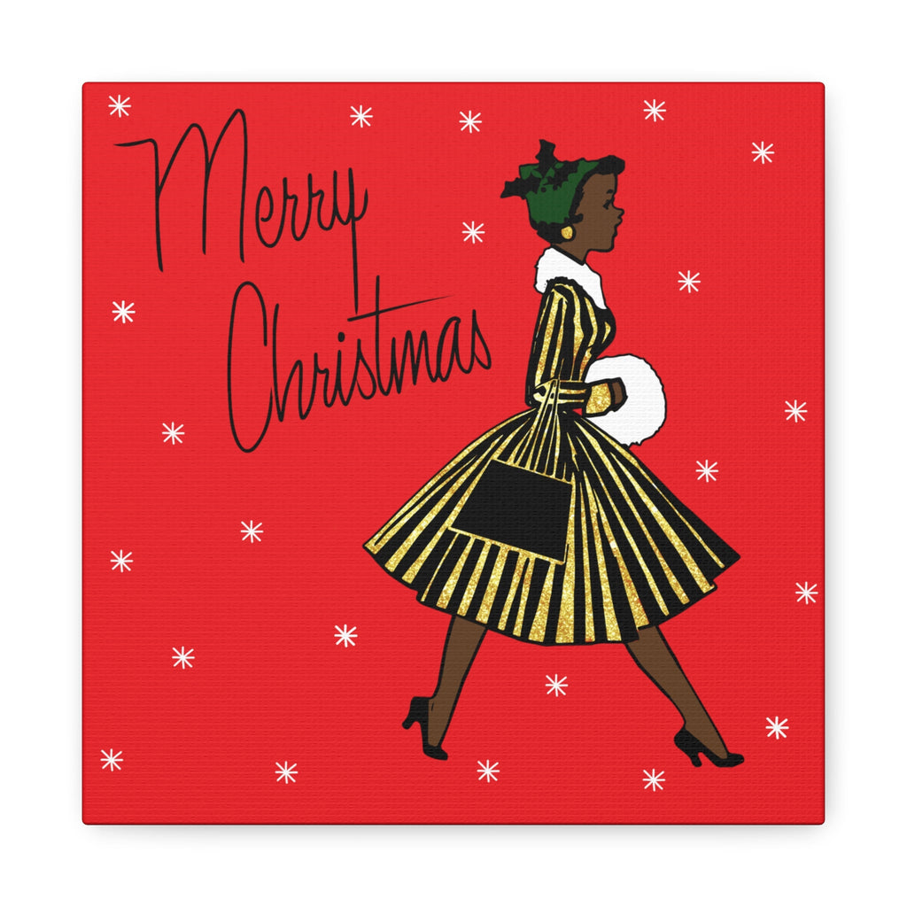 Merry Christmas Lady Mid Century Retro Print Canvas Gallery Wrap