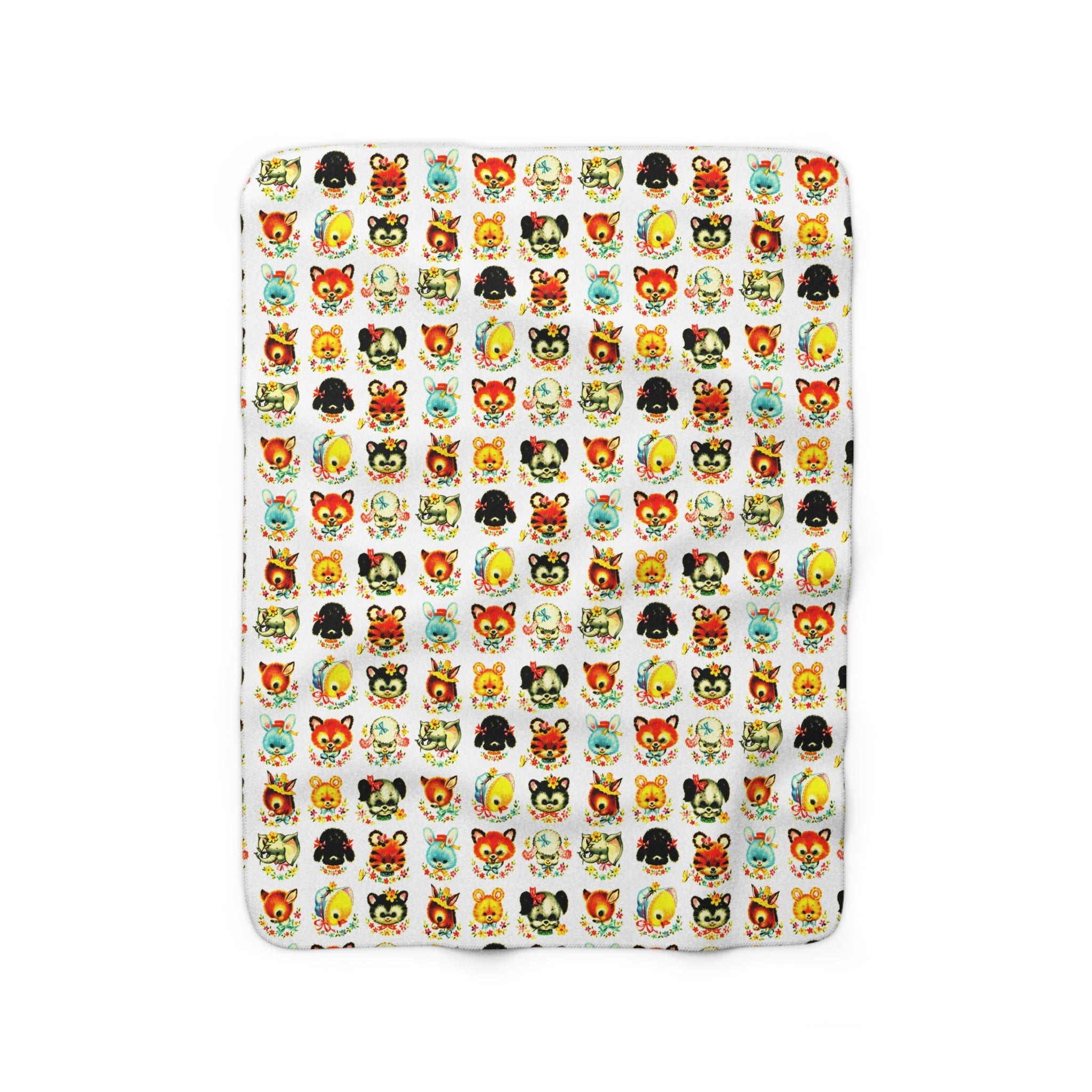 Cute Retro Animals Mid Century Retro Print Sherpa Fleece Blanket