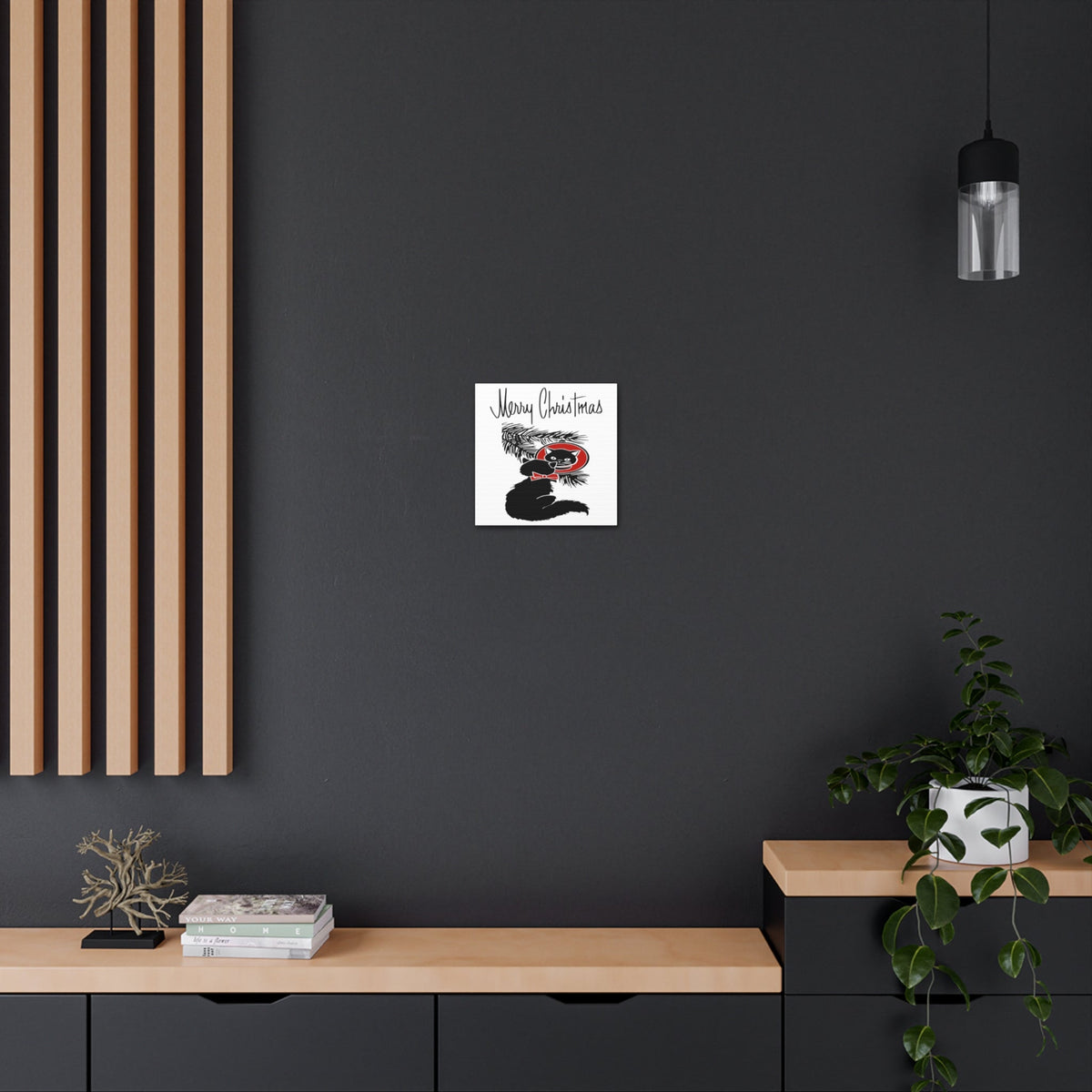 Merry Christmas Black Cat Retro Print Canvas Gallery Wrap