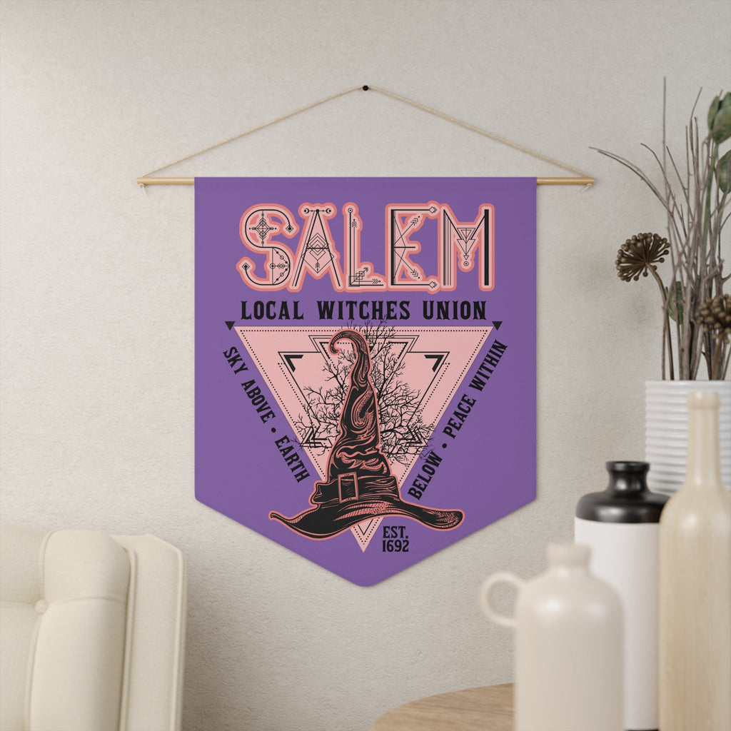 Salem Local Witches Union Halloween Decor Purple Print Wall Hanging Banner Flag