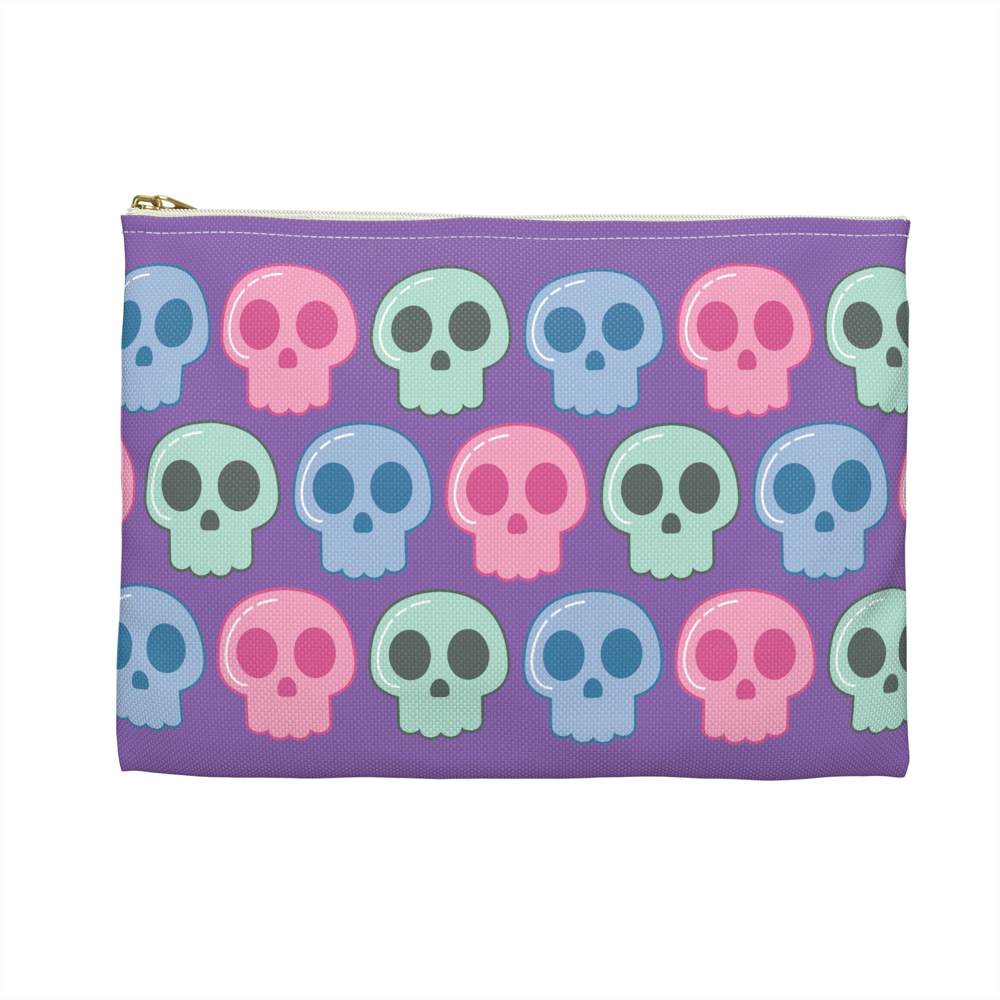 Pastel Skulls Purple Halloween Print Polyester Accessory Pouch Travel Bag