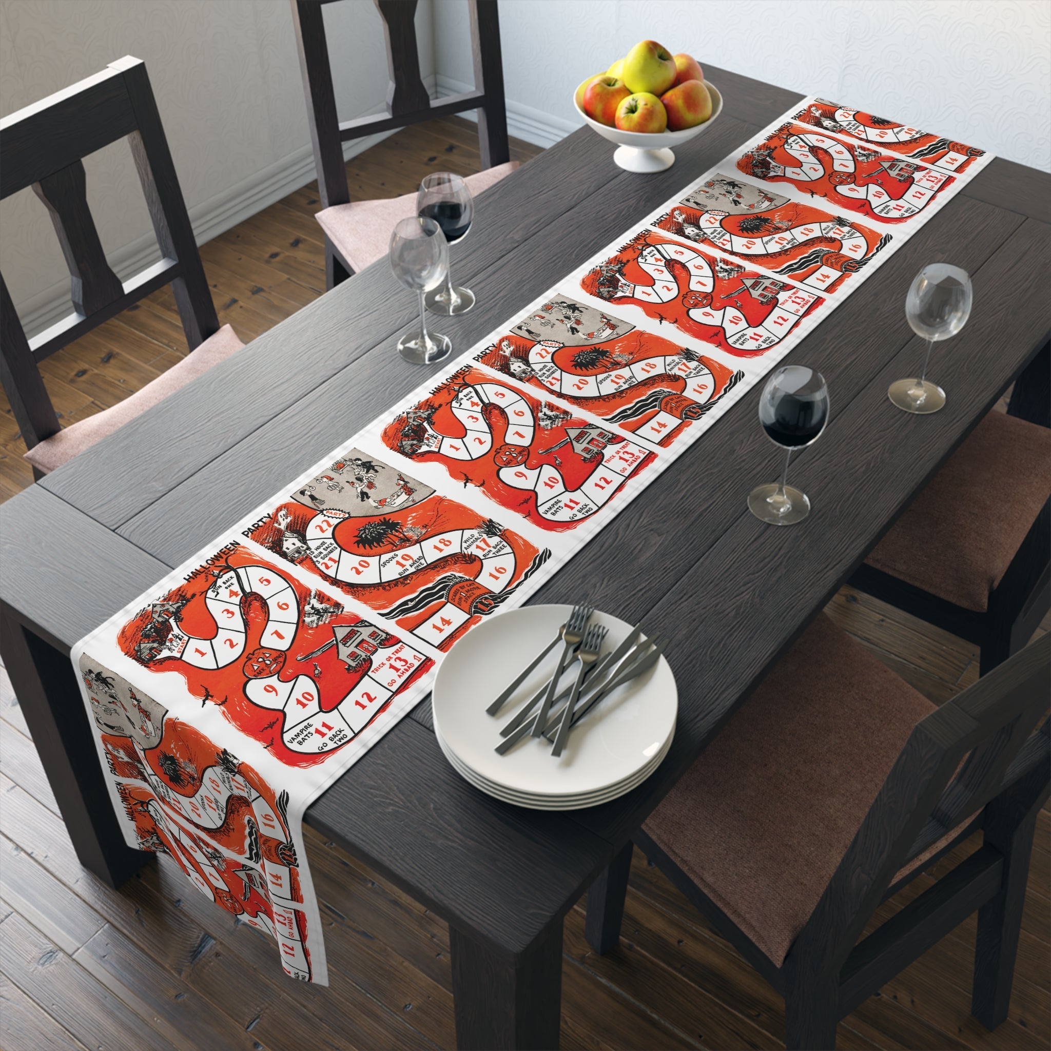 Halloween Board Game Retro Halloween Print Fall Autumn Decor Cotton Poly Table Runner