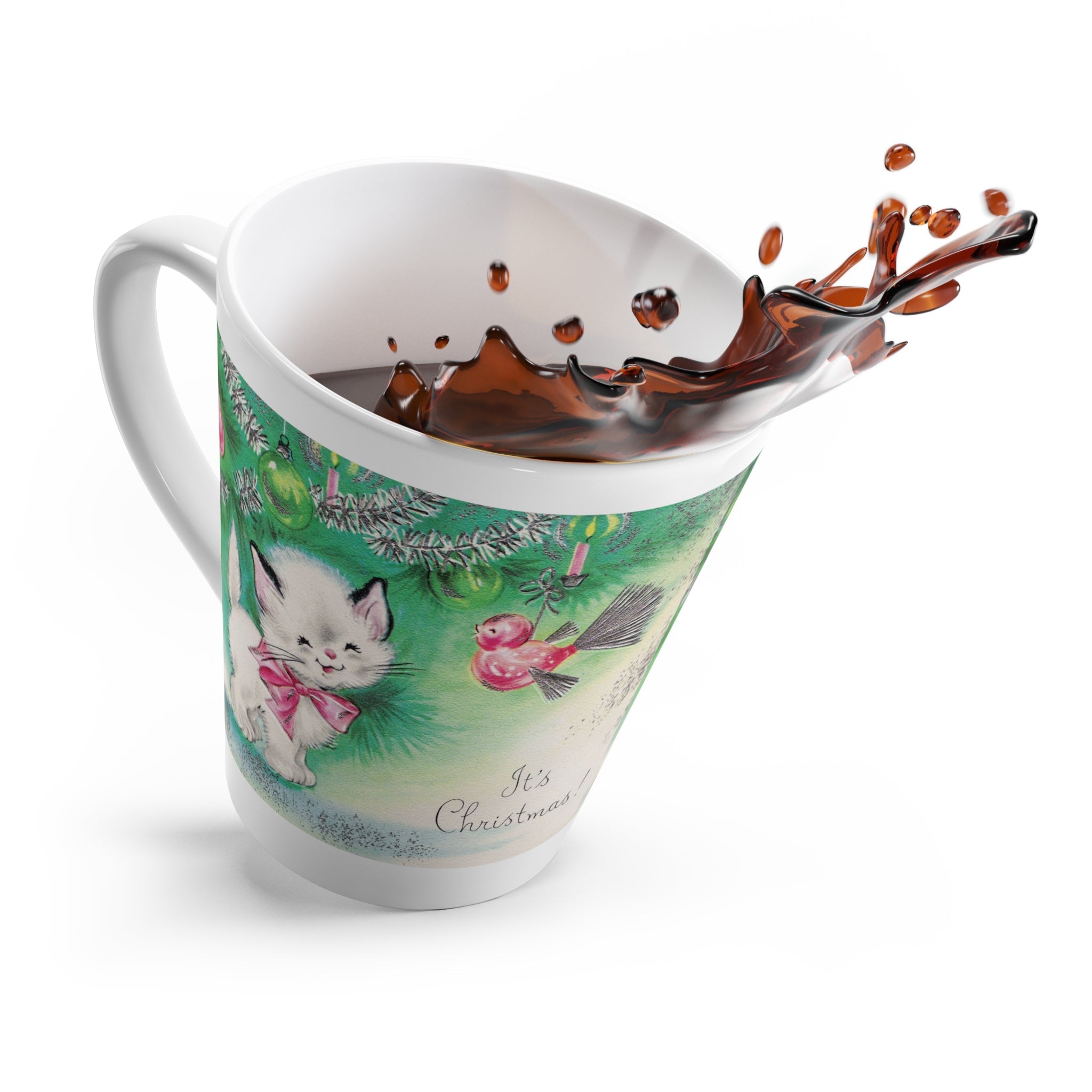 It's Christmas Kitten Mid Century Retro Print Latte Mug
