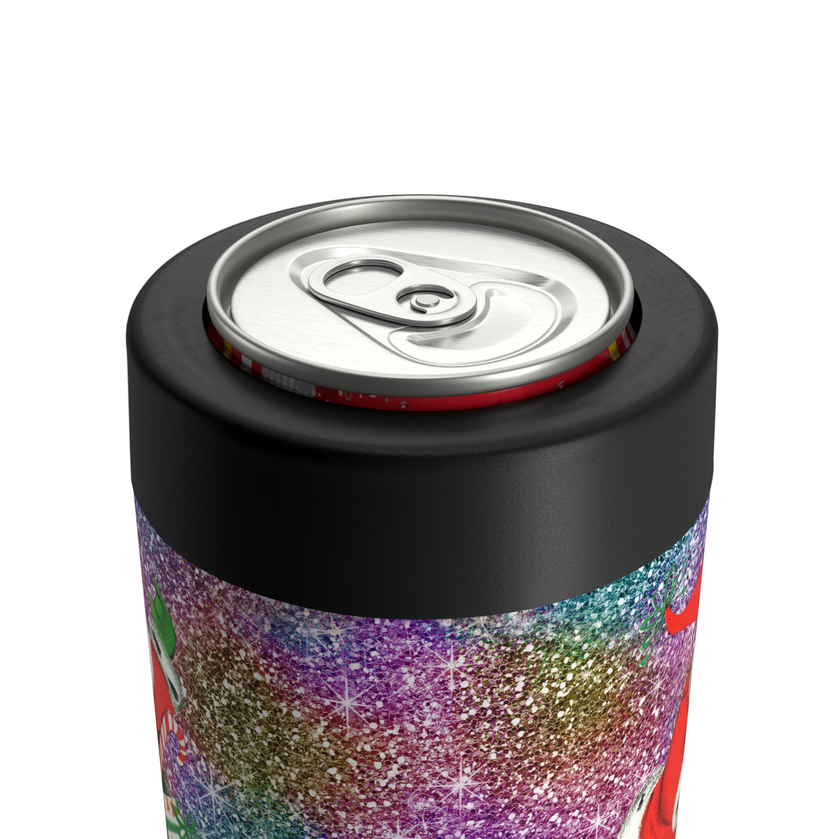 Santa With His Sack Of Presents Glitter Background Mid Century Retro Christmas Print Stainless Steel Can Holder