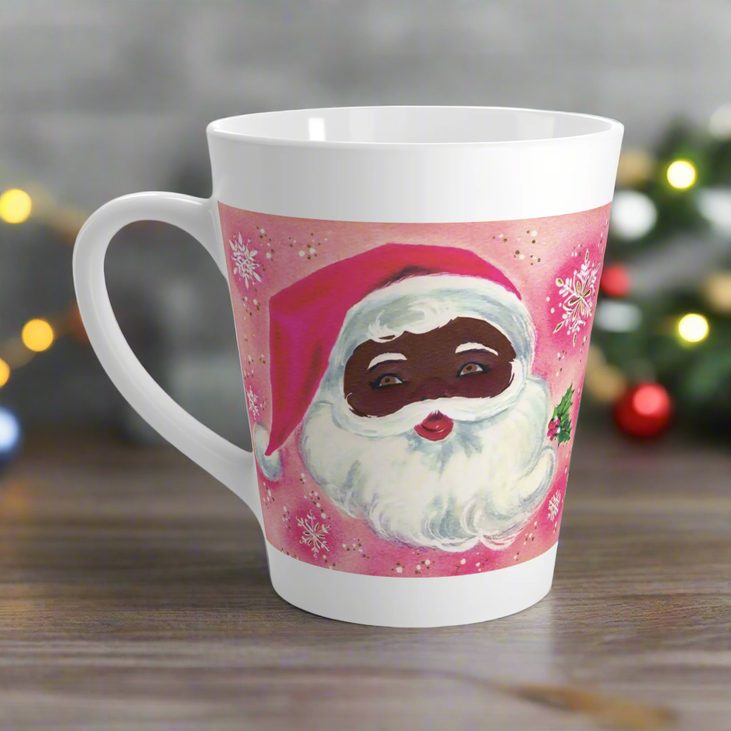 Pink Santa Mid Century Retro Christmas Print Latte Coffee Mug