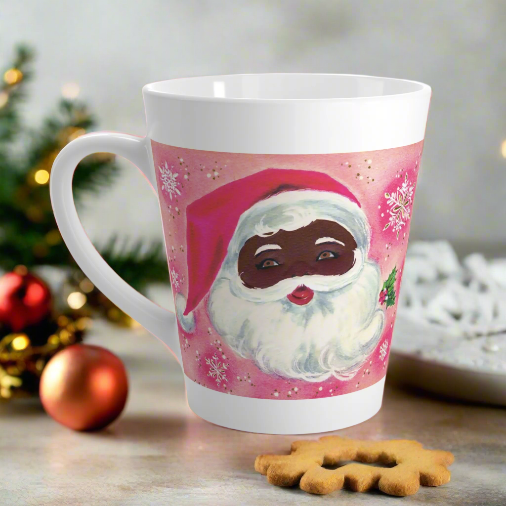 Pink Santa Mid Century Retro Christmas Print Latte Coffee Mug