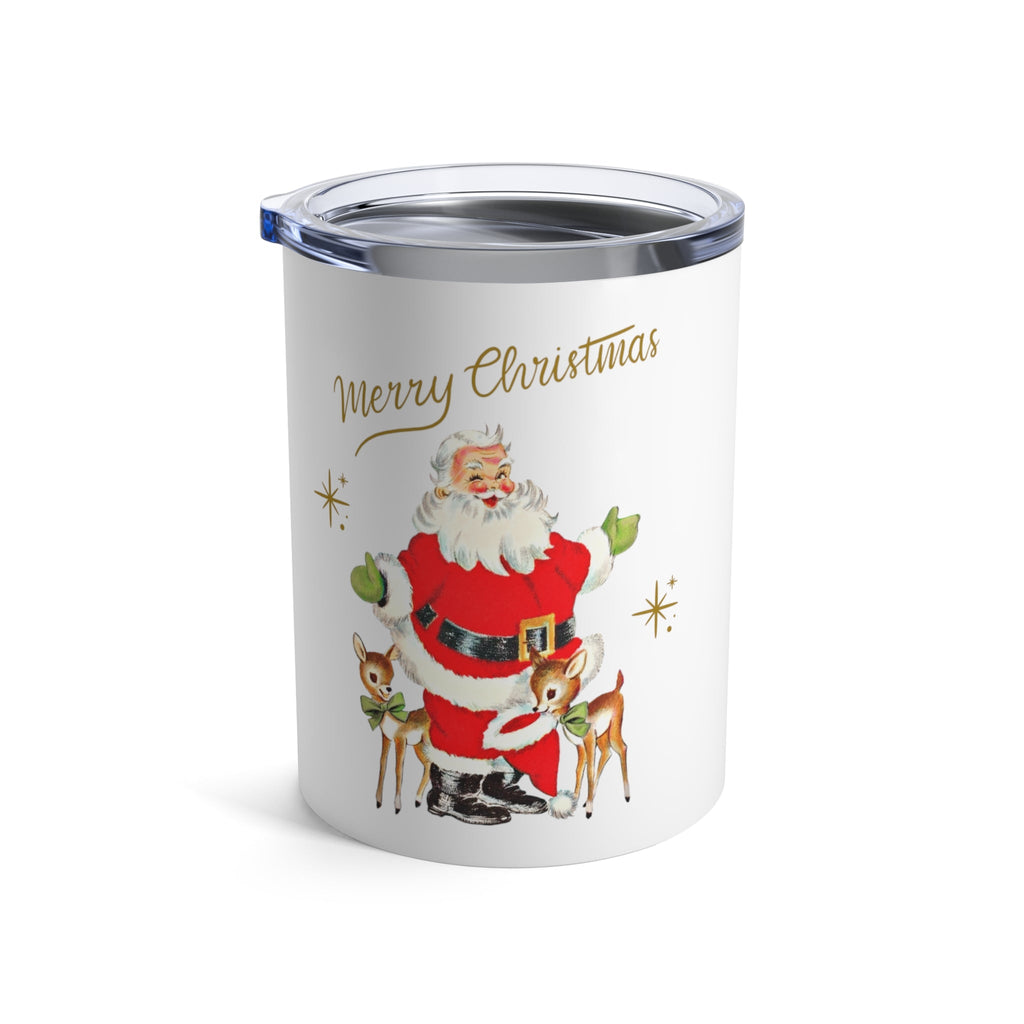 Merry Christmas Santa Reindeer Gold Stars Retro Christmas Print Stainless Steel Tumbler 10oz