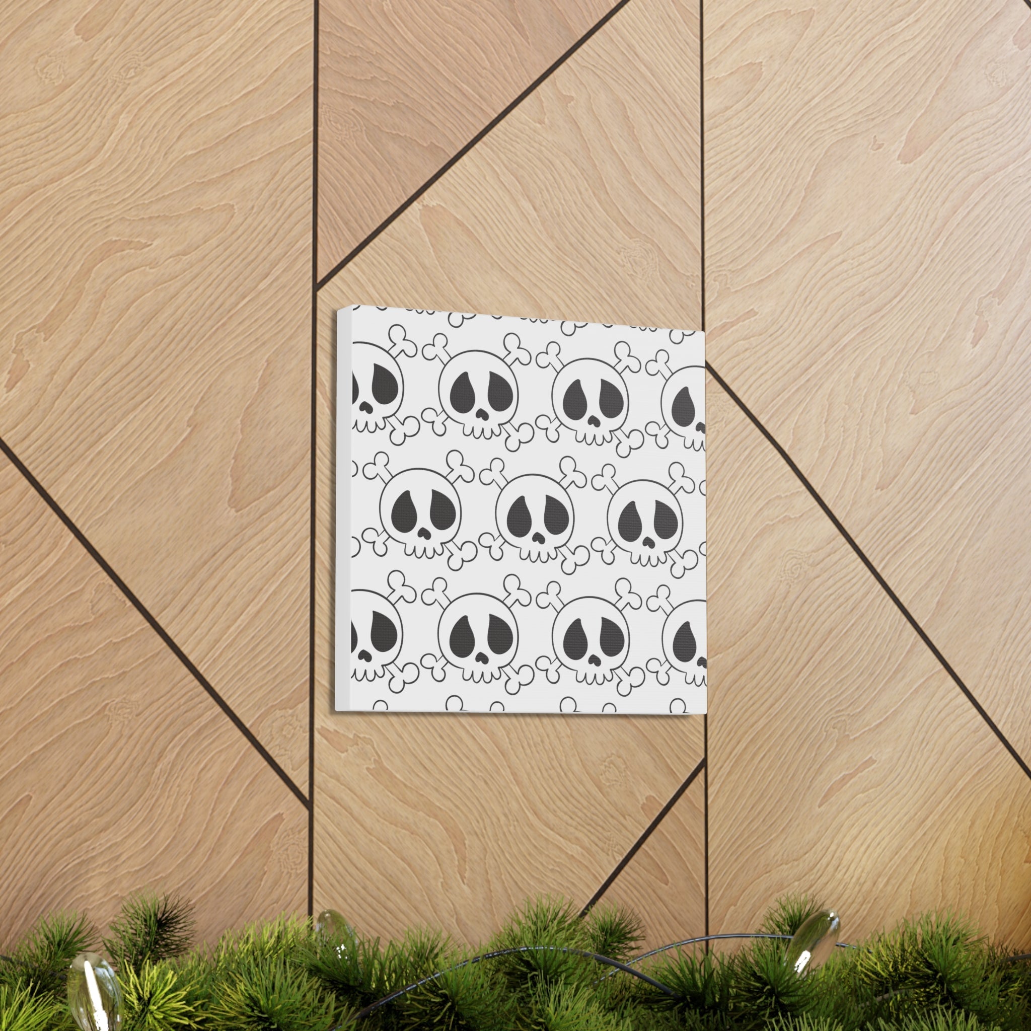 Cute Skulls Halloween Black And White Print Canvas Gallery Wrap
