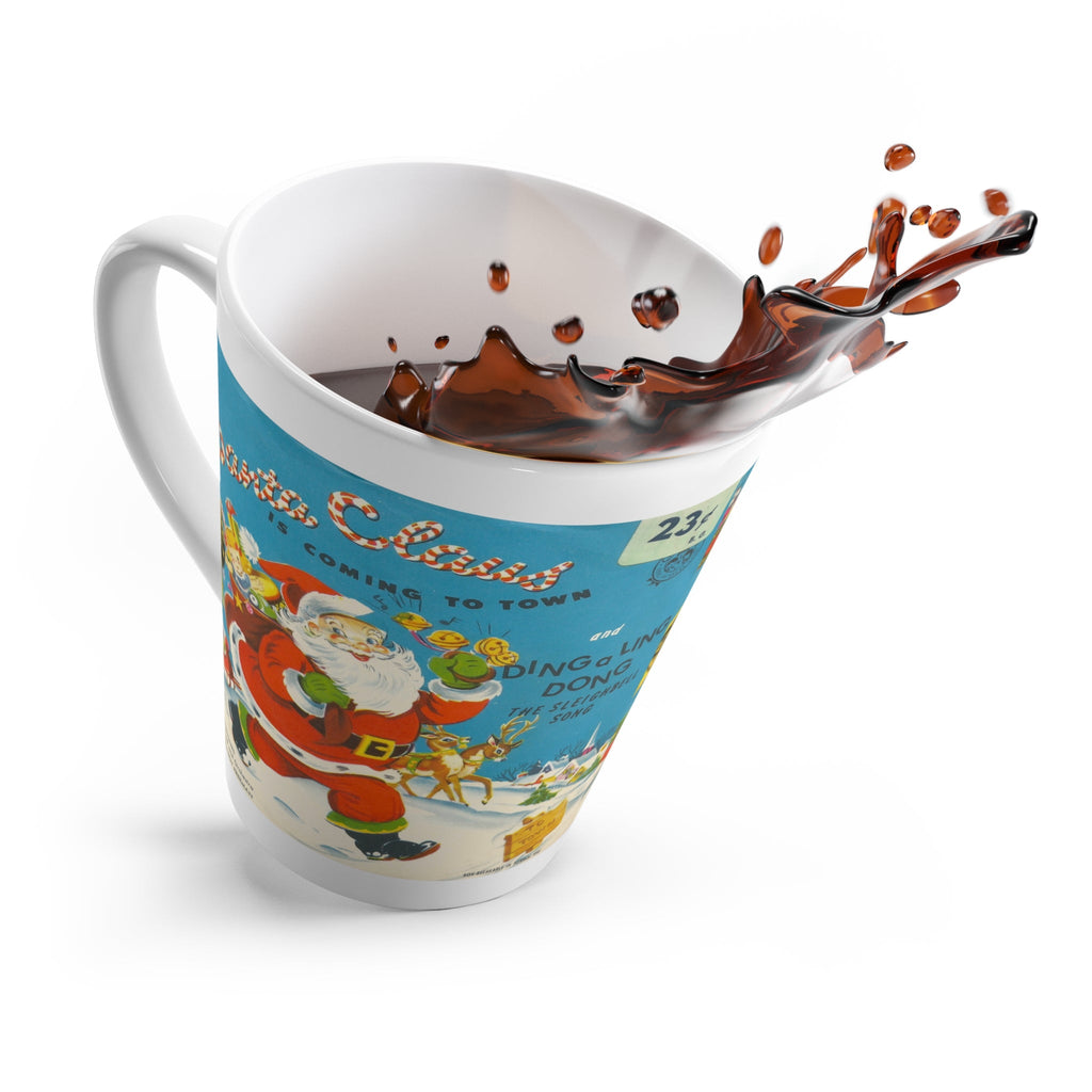 Santa Claus Is Coming To Town Record Cover Mid Century Retro Christmas Print Latte Mug