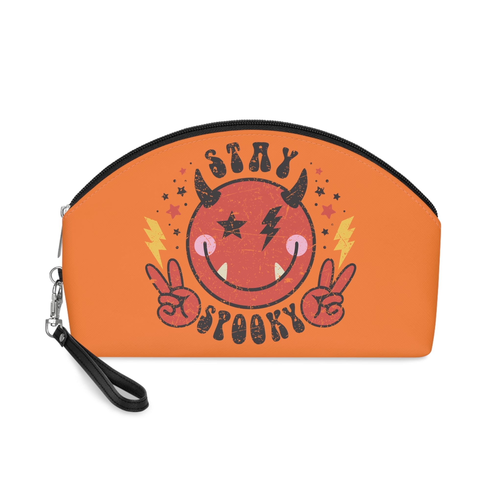 Stay Spooky Cute Devil Orange Halloween Travel Cosmetic Makeup Bag
