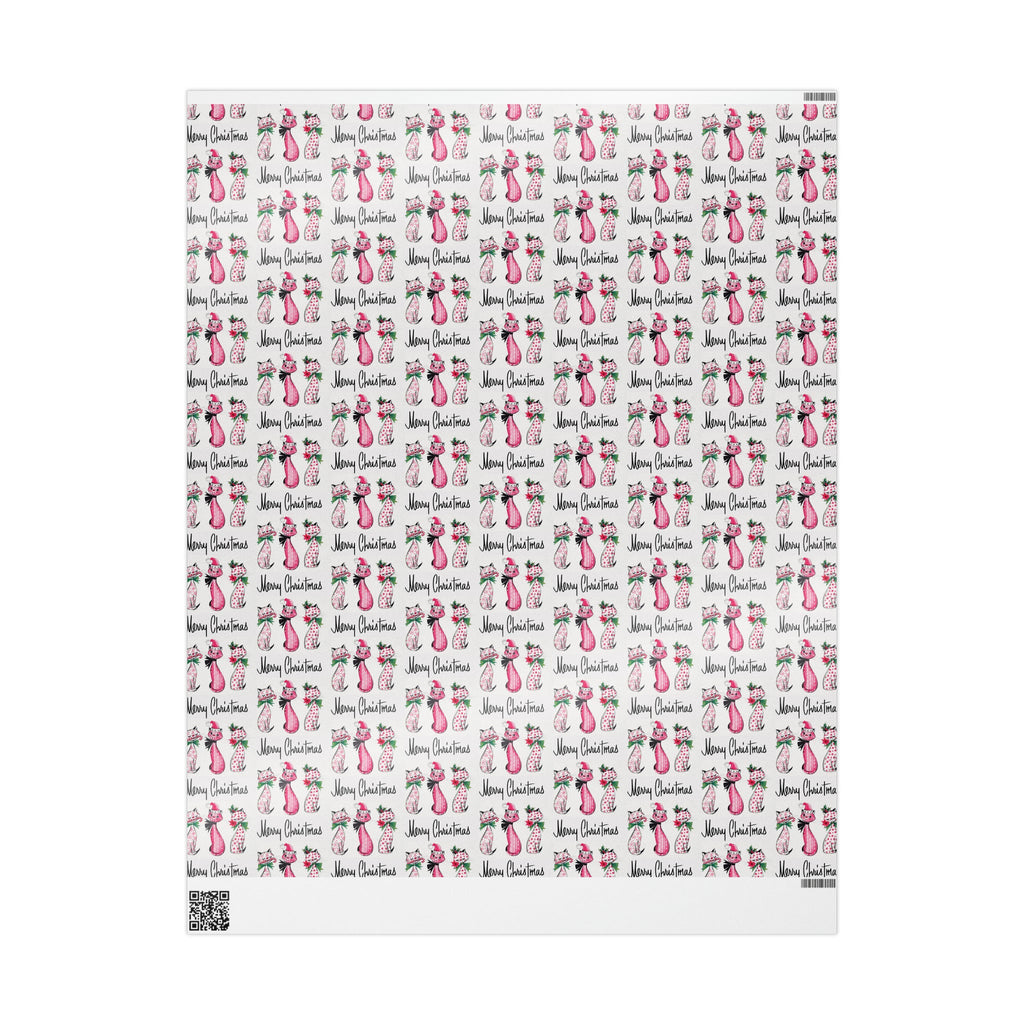 Merry Christmas Cats Mid Century Retro Christmas Print Holiday Gift Wrap Paper - Glossy Or Matte