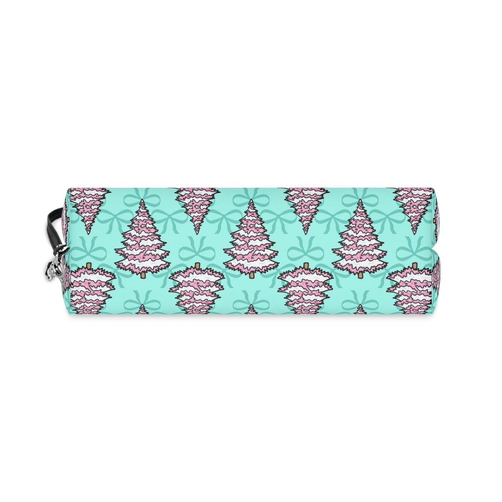 Pink Christmas Trees Bows Teal Christmas Cosmetic Travel Makeup Bag