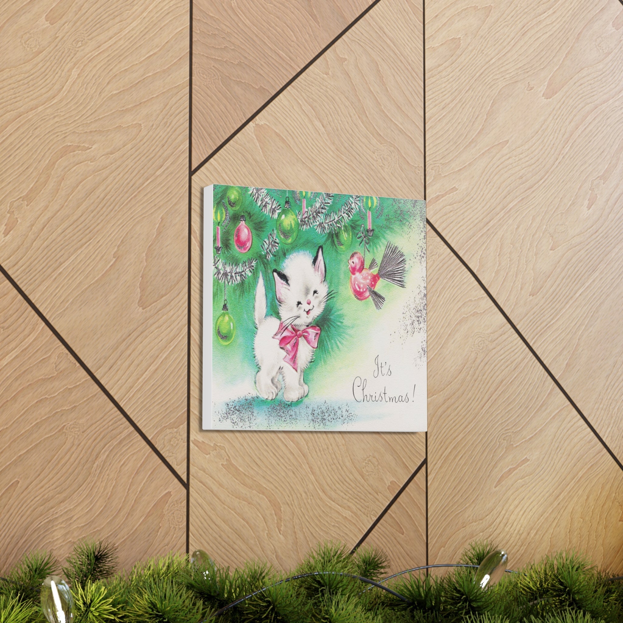 It's Christmas Kitten Mid Century Retro Christmas Print Canvas Gallery Wrap