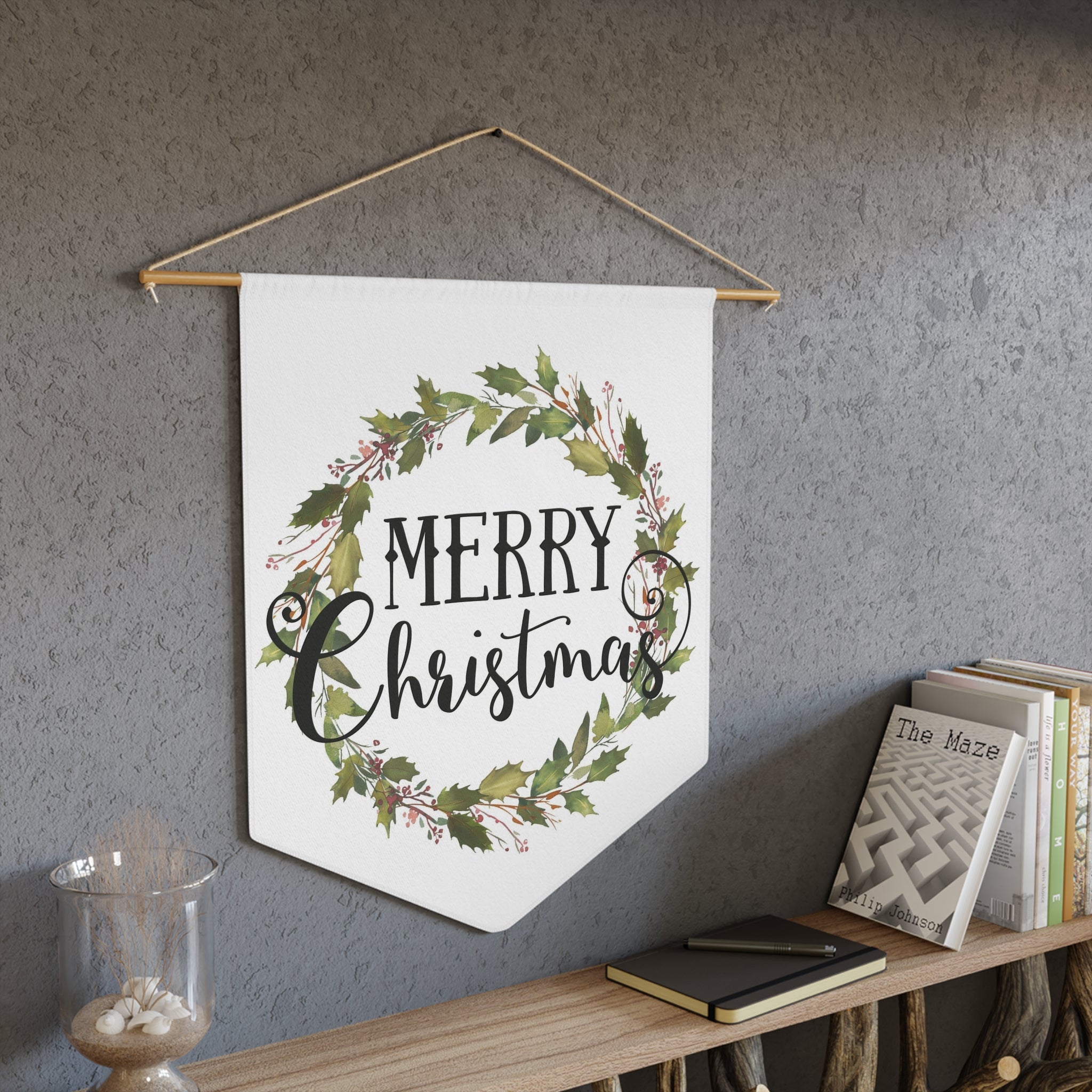 Merry Christmas Wreath Christmas Retro Christmas Print Wall Hanging Banner Flag