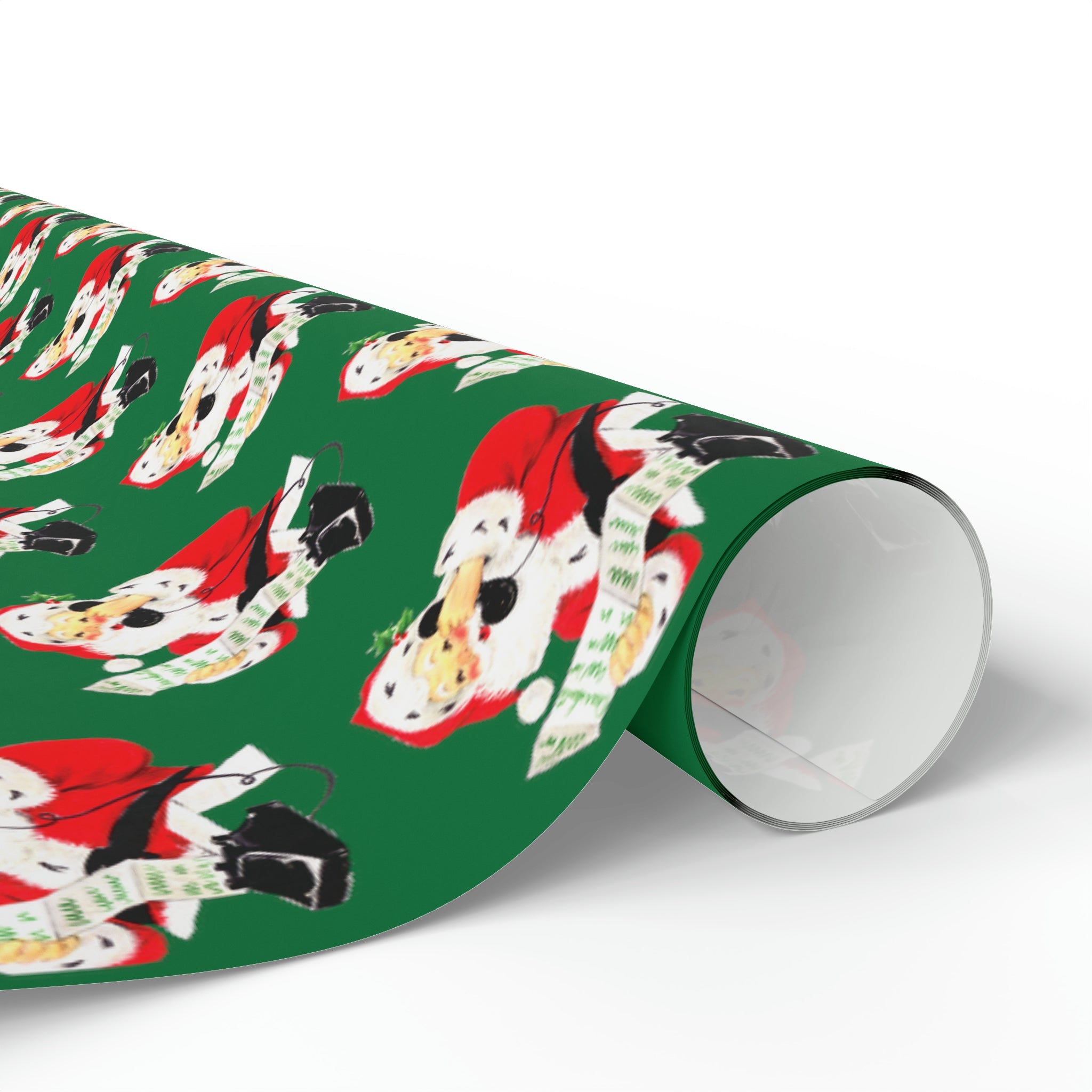 Santa Checking His List On Telephone Green Mid Century Retro Christmas Print Holiday Gift Wrap Paper - Glossy Or Matte