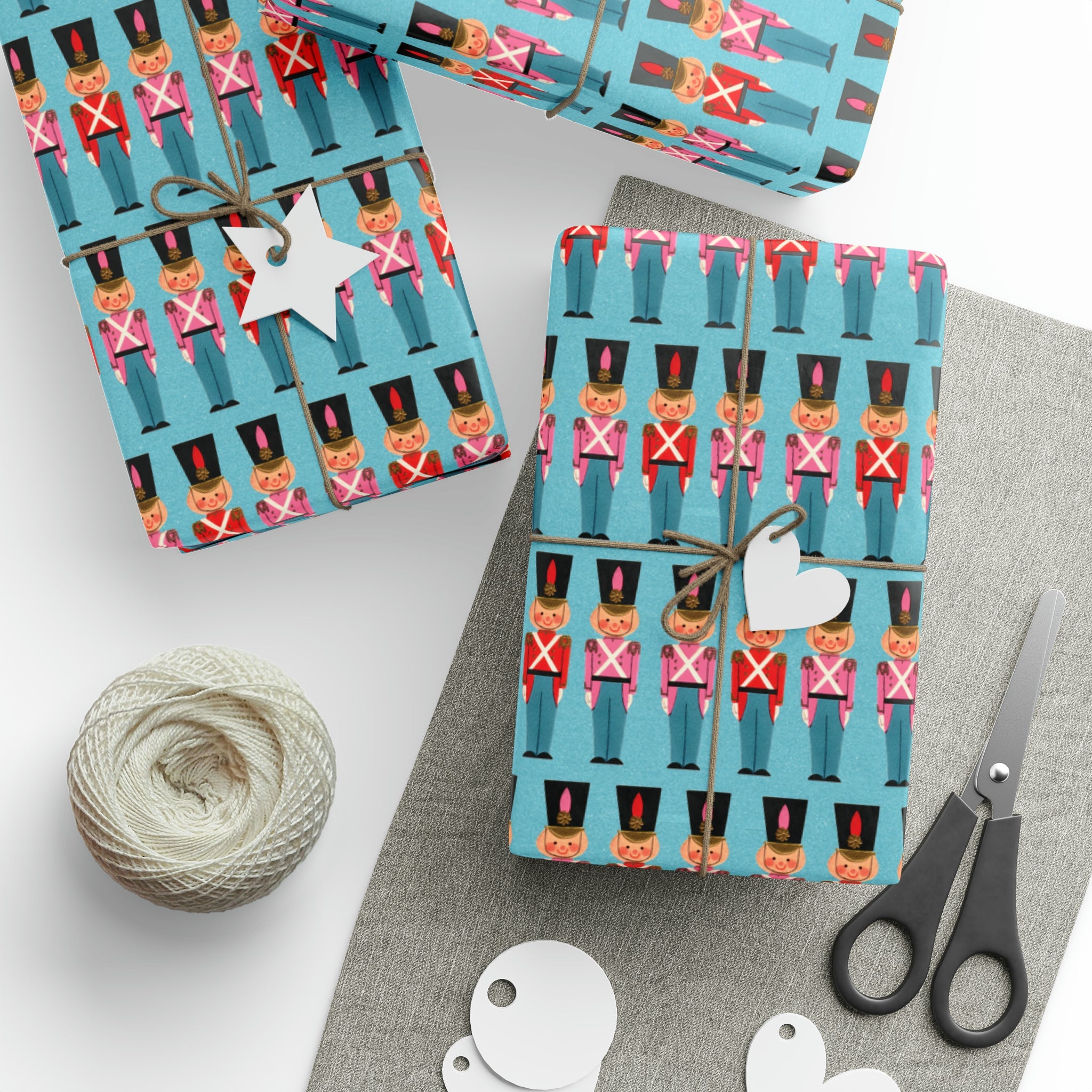 Christmas Toy Soldiers Blue Mid Century Retro Christmas Style Holiday Gift Wrap Paper - Glossy Or Matte