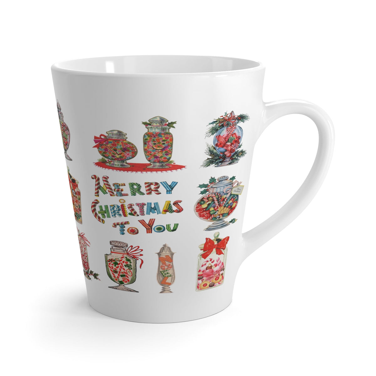 Merry Christmas To You Christmas Candy Mid Century Retro Print Latte Mug