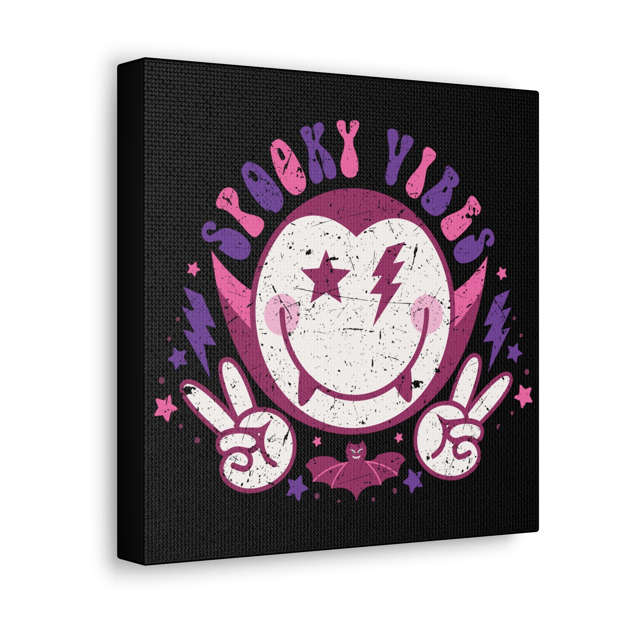 Spooky Vibes Distressed Style Halloween Print Canvas Gallery Wrap