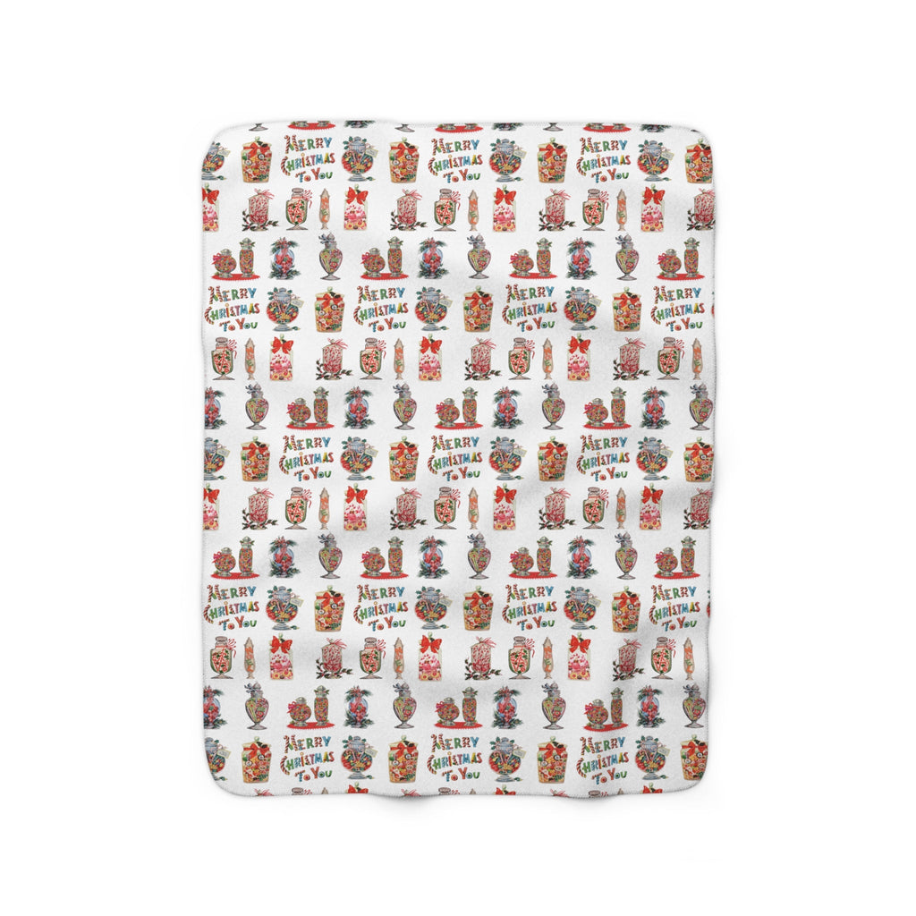 Merry Christmas To You Christmas Candy Mid Century Retro Print Sherpa Fleece Blanket