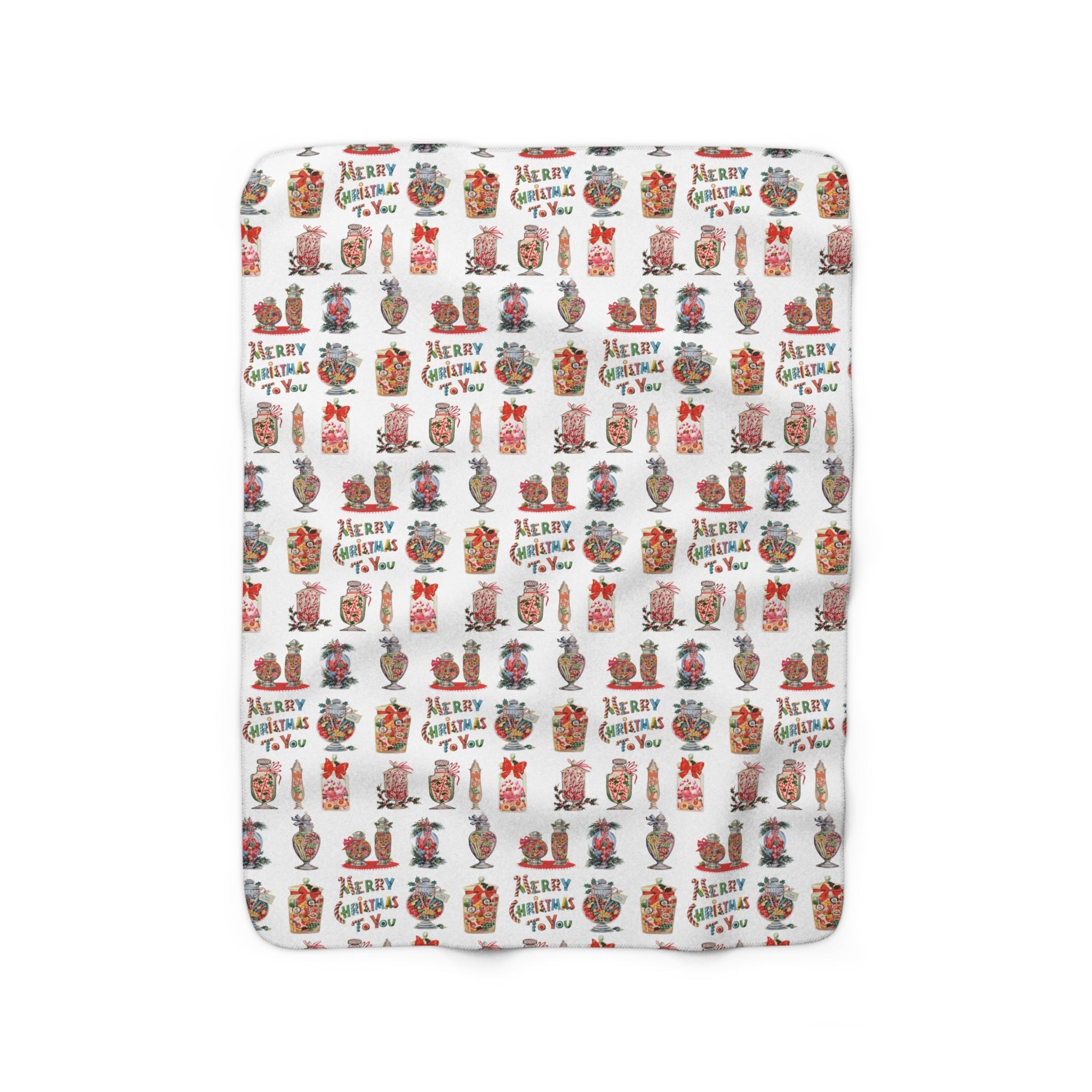 Merry Christmas To You Christmas Candy Mid Century Retro Print Sherpa Fleece Blanket
