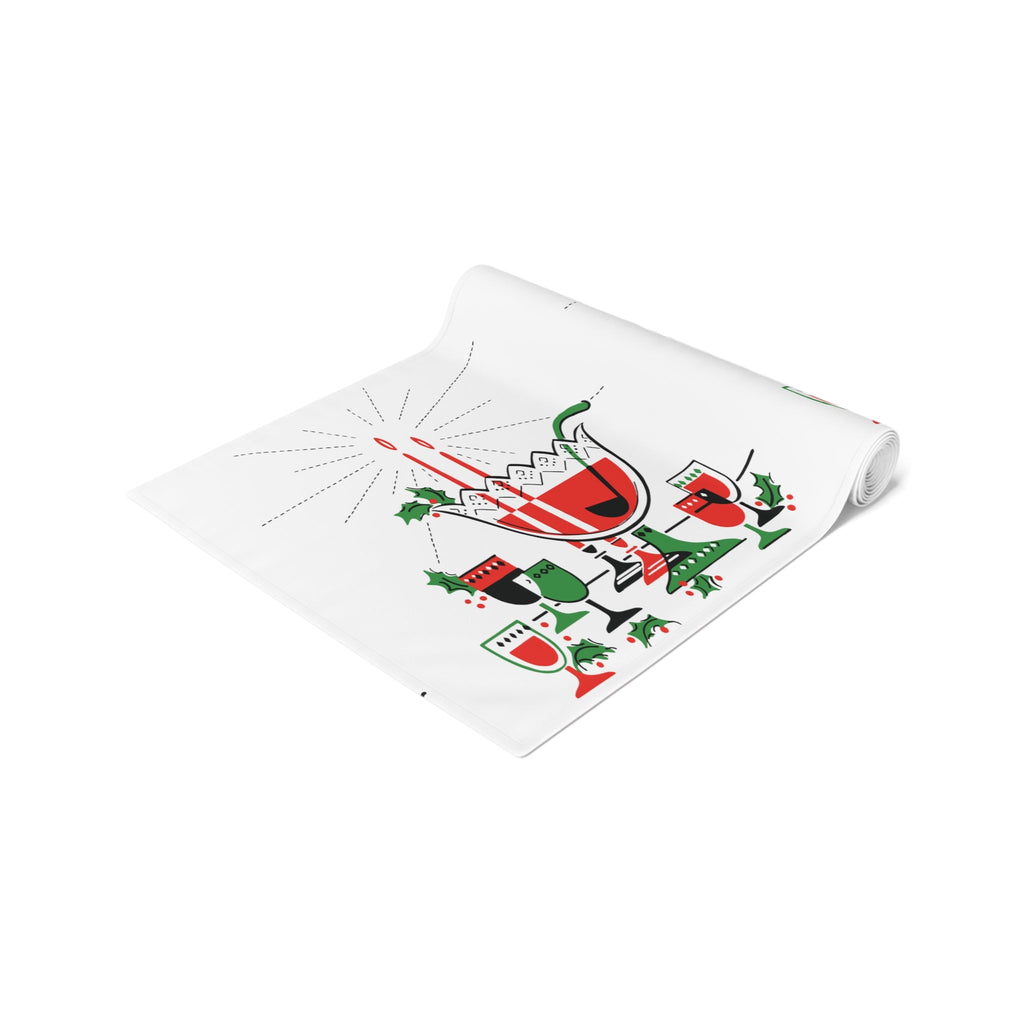 Christmas Cocktails Punchbowl 50s Mid Century Retro Christmas Print Home Decor Cotton Poly Table Runner