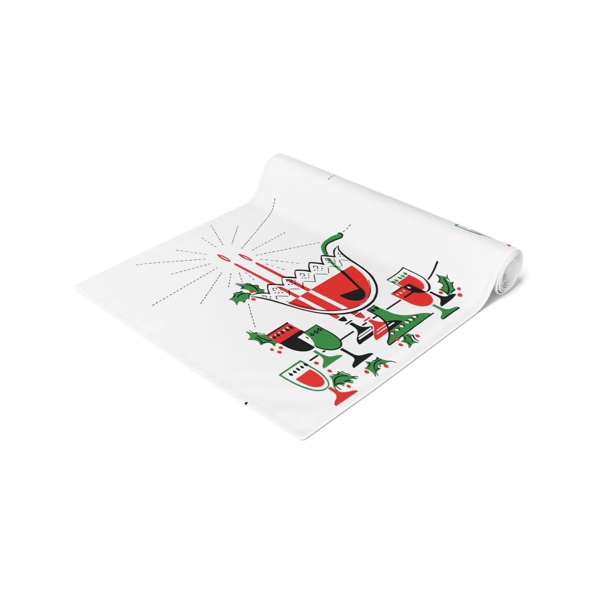 Christmas Cocktails Punchbowl 50s Mid Century Retro Christmas Print Home Decor Cotton Poly Table Runner