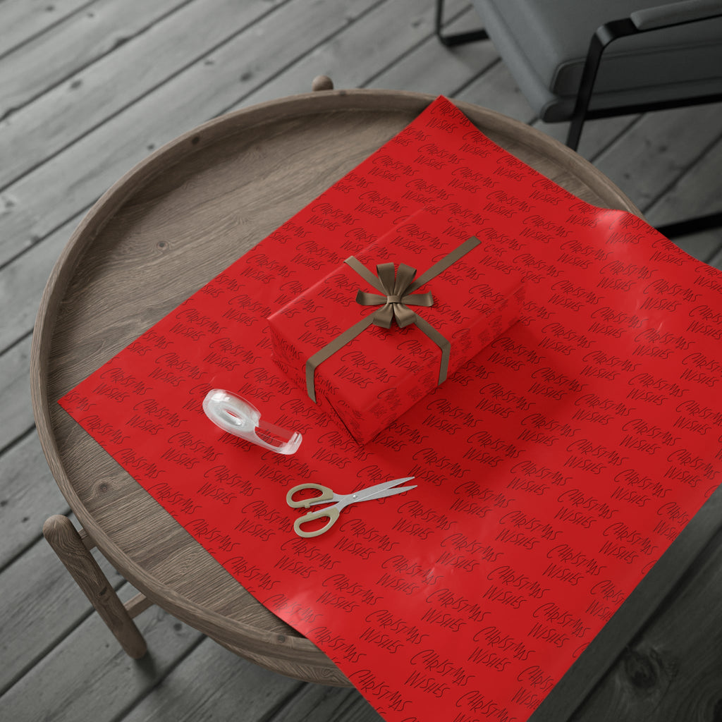 Christmas Wishes Red Mid Century Retro Christmas Print Holiday Gift Wrap Paper - Glossy Or Matte