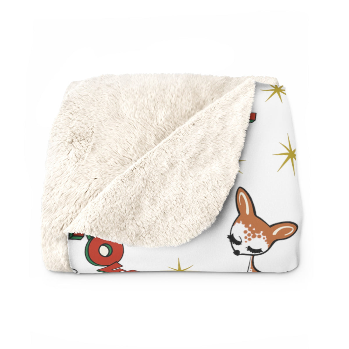 Noel Reindeer Atomic Mid Century Retro Style Sherpa Fleece Blanket