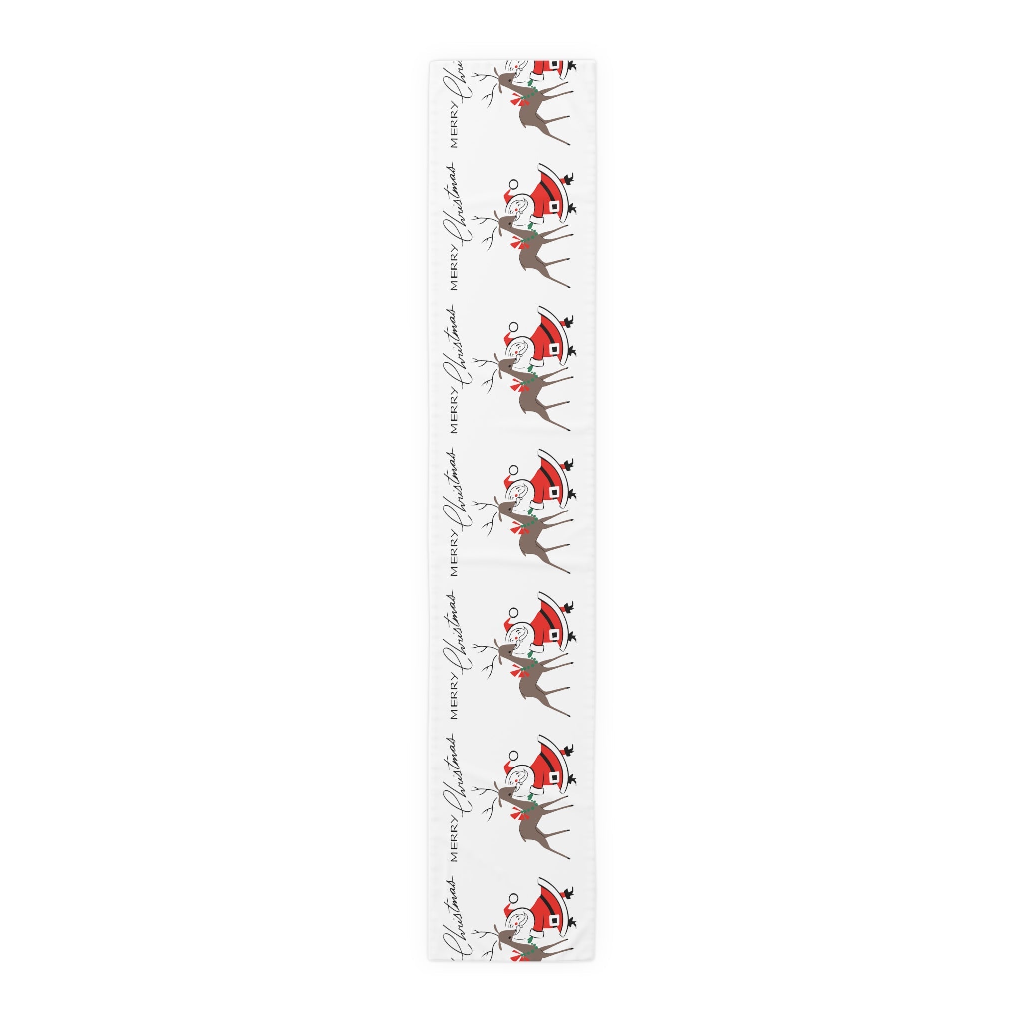 Merry Christmas Santa With Reindeer Mid Century Retro Style Christmas Decor Red Cotton Poly Table Runner