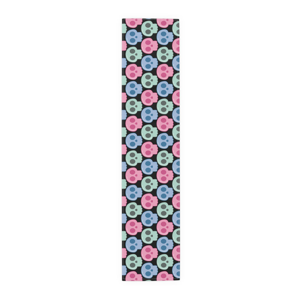 Pastel Goth Skulls Cute Halloween Black Decor Cotton Poly Table Runner