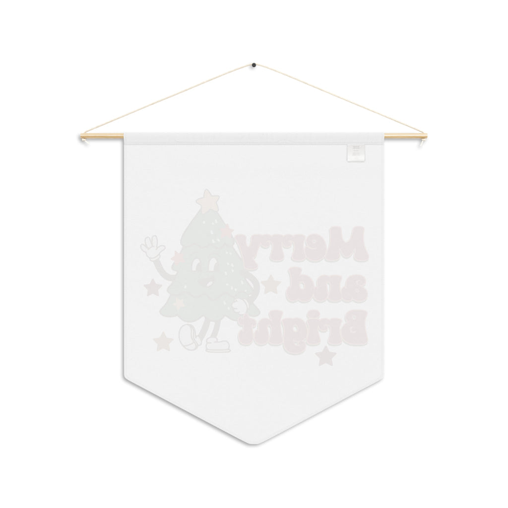 Merry And Bright Cute Christmas Tree Retro Style Christmas Wall Hanging Banner Flag