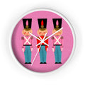 Christmas Toy Soldiers Pink Mid Century Retro Christmas Print White Christmas Wall Clock