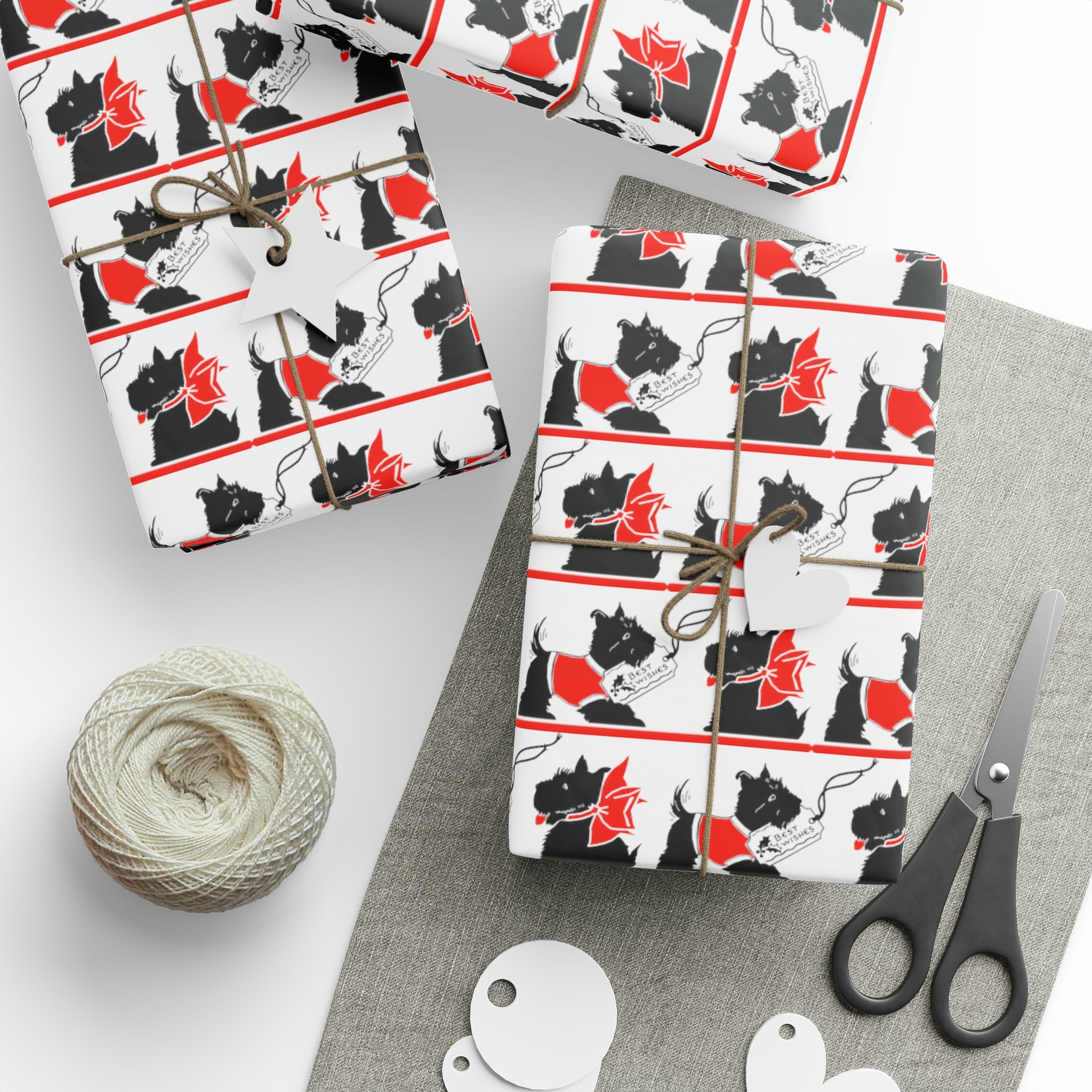 Best Wishes Christmas Scotties Mid Century Retro Christmas Print Holiday Gift Wrap Paper - Glossy Or Matte