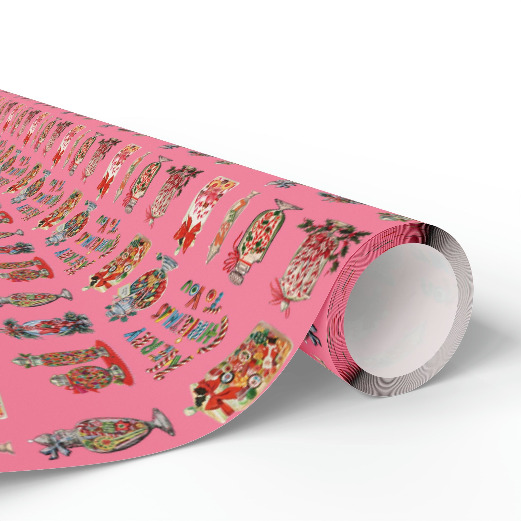 Merry Christmas To You Christmas Candy Pink Mid Century Retro Christmas Print Holiday Gift Wrap Paper - Glossy Or Matte