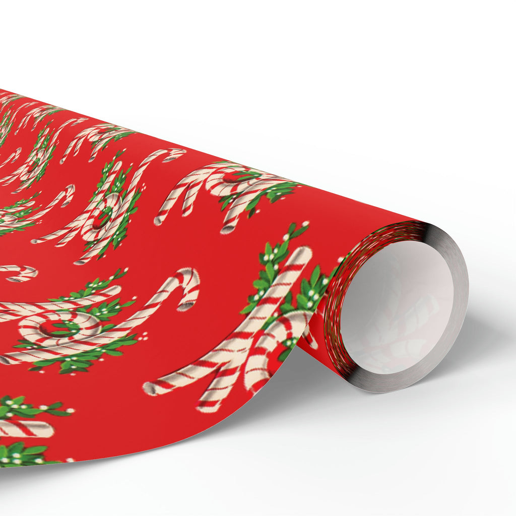 Joy Candy Canes Retro Christmas Holiday Gift Wrap Paper - Glossy Or Matte