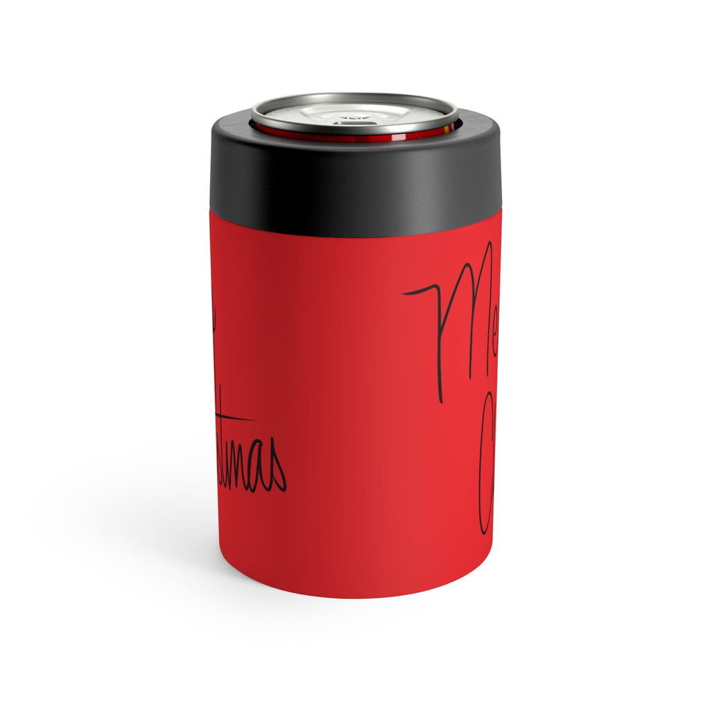 Merry Christmas Red Mid Century Retro Christmas Print Stainless Steel Can Holder