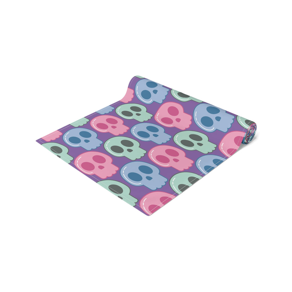Cute Halloween Skulls Pastel Print Decor Cotton Poly Table Runner