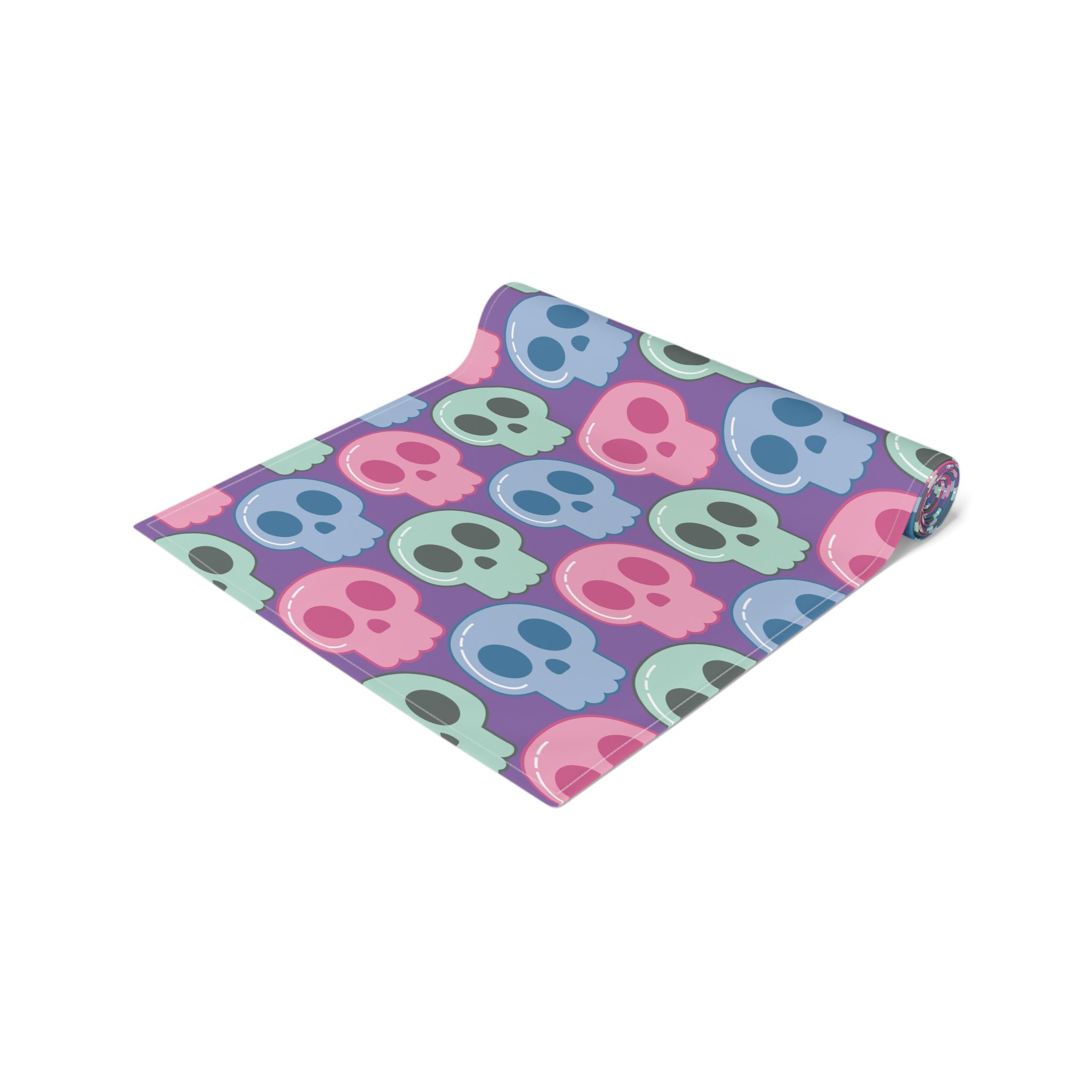 Cute Halloween Skulls Pastel Print Decor Cotton Poly Table Runner