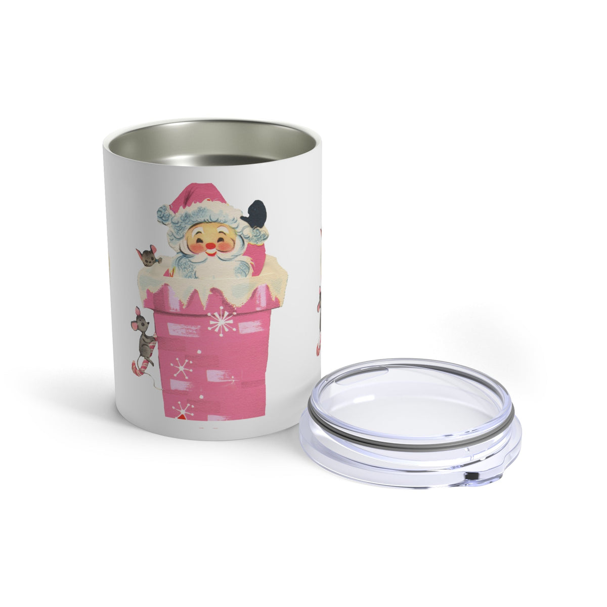 Santa In Chimney Pink Mid Century Retro Christmas Print Stainless Steel Tumbler 10oz