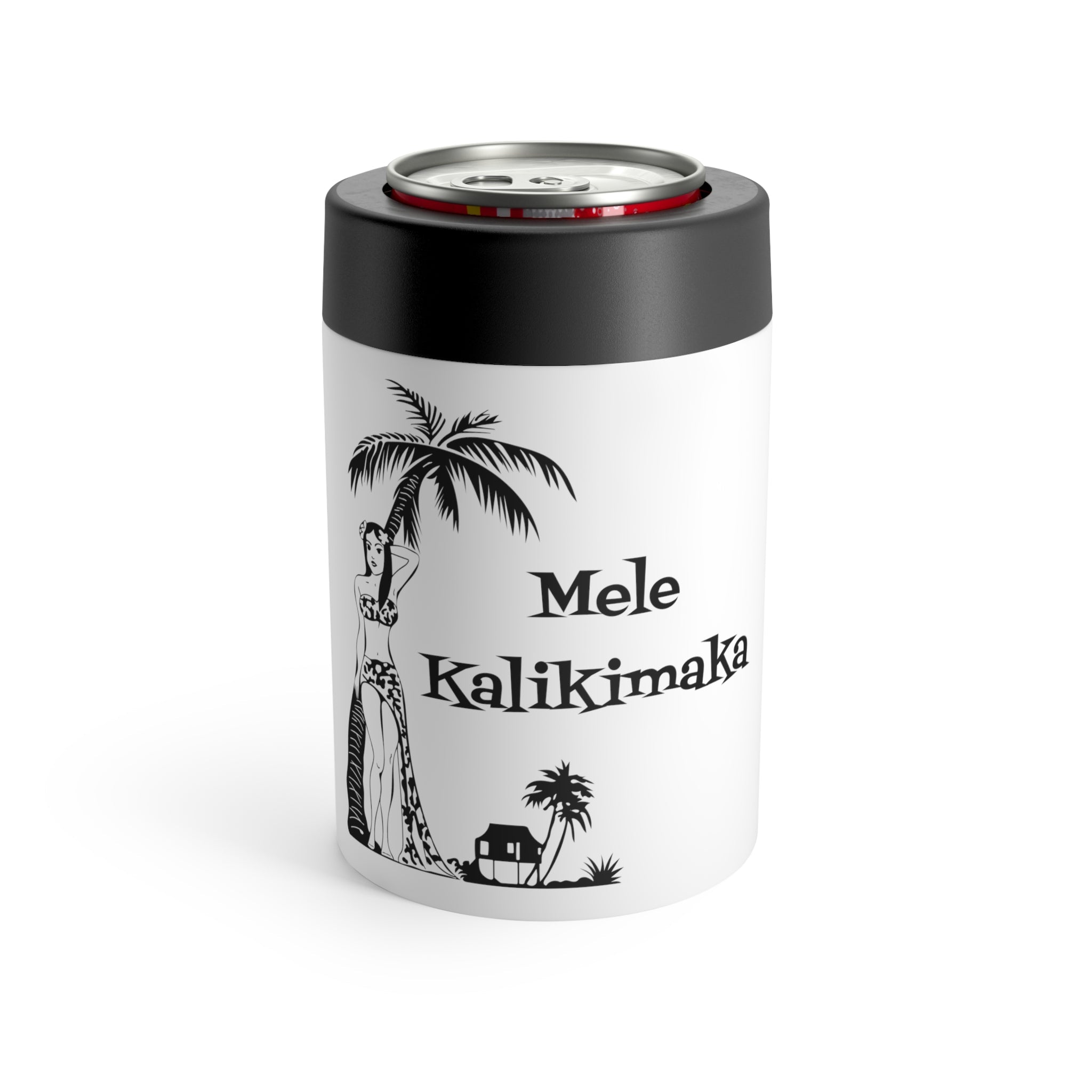 Mele Kalikimaka Hawaiian Girl Atomic Mid Century Retro Christmas Stainless Steel Can Holder