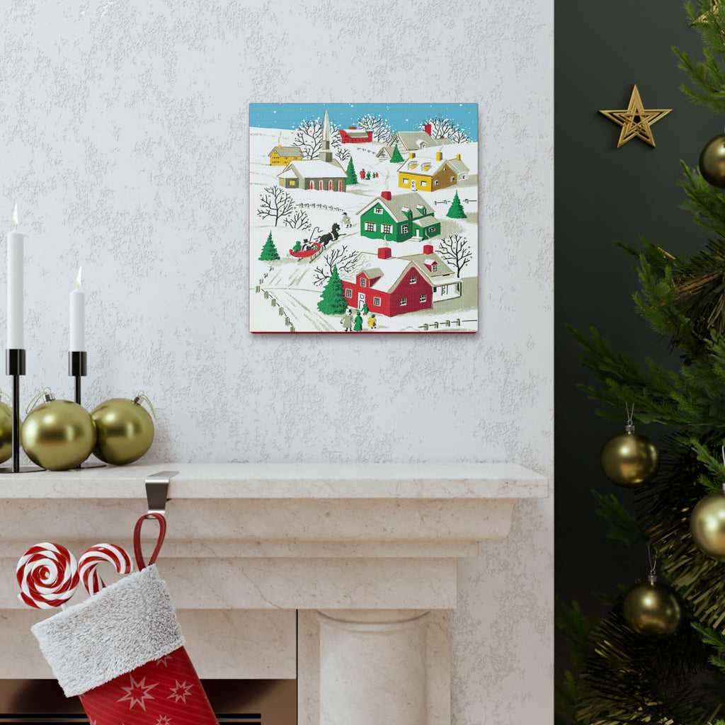 Christmas Village Town Retro Christmas Print Canvas Gallery Wrap