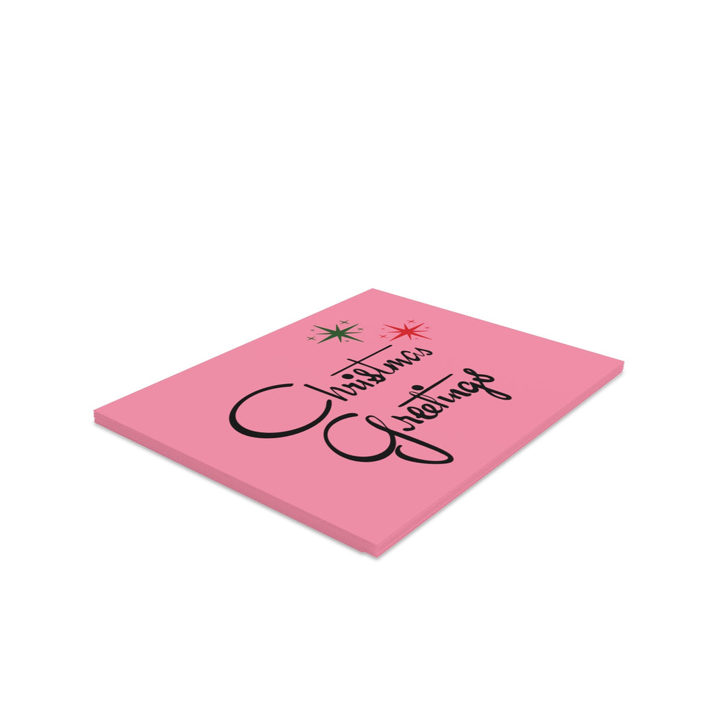 Christmas Greetings Starburst Atomic Mid Century Retro Christmas Style Pink Matte Greeting Cards (8, 16, and 24 pcs)